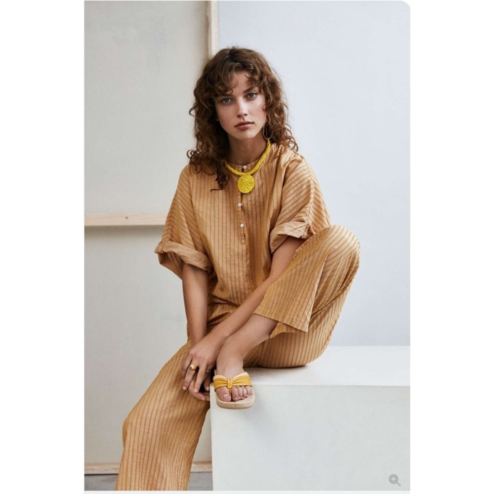 Humanoid Maisy Yellow Striped Italian Cotton Jumpsuit Womens Size S Small